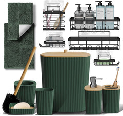6-Piece Hunter Green Bathroom Accessories Set with Rugs and Shower Caddy