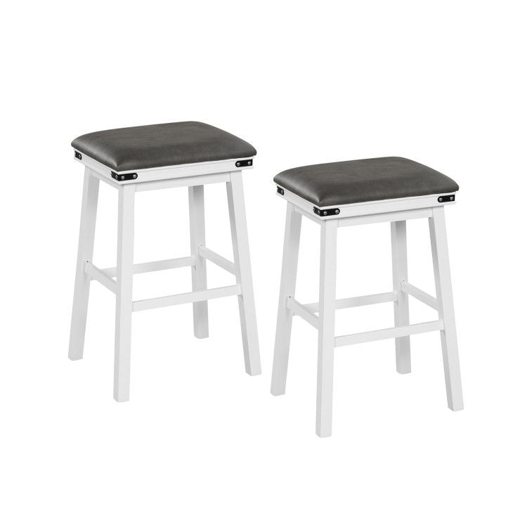 Set of 2 Acacia Wood Bar Stools with Padded Seats - 30 inches