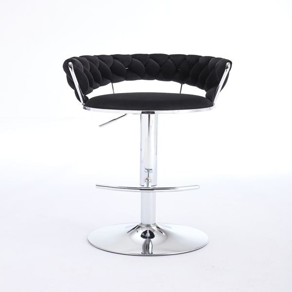Set of 2 Bar Stools with Chrome Footrest and Swivel Height Adjustment