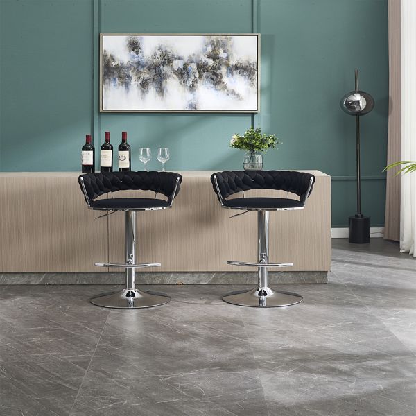 Set of 2 Bar Stools with Chrome Footrest and Swivel Height Adjustment