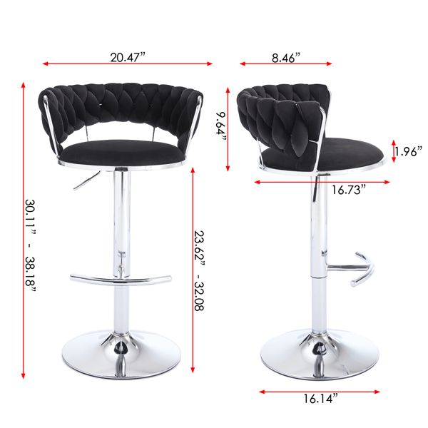 Set of 2 Bar Stools with Chrome Footrest and Swivel Height Adjustment