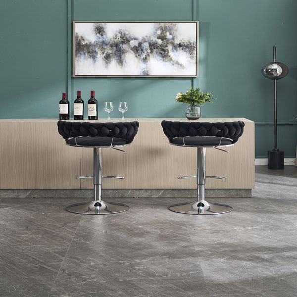 Set of 2 Bar Stools with Chrome Footrest and Swivel Height Adjustment