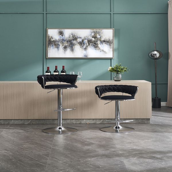 Set of 2 Bar Stools with Chrome Footrest and Swivel Height Adjustment
