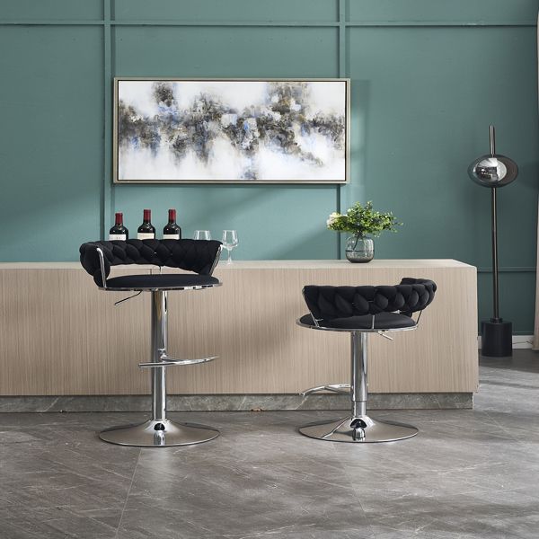Set of 2 Bar Stools with Chrome Footrest and Swivel Height Adjustment