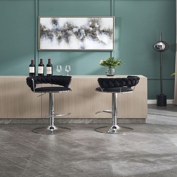 Set of 2 Bar Stools with Chrome Footrest and Swivel Height Adjustment