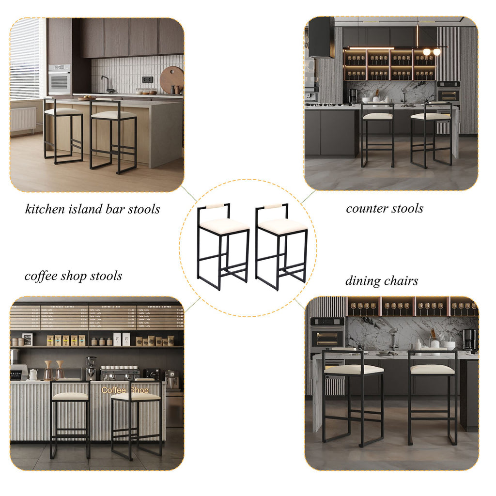 Set of 2 Barstools Faux Leather Upholstered Bar Stools Modern Metal Frame Dining Chairs