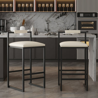 Set of 2 Barstools Faux Leather Upholstered Bar Stools Modern Metal Frame Dining Chairs