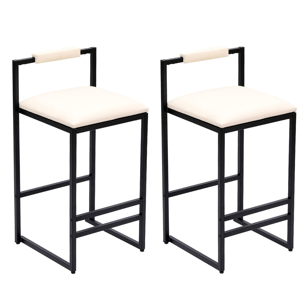 Set of 2 Barstools Faux Leather Upholstered Bar Stools Modern Metal Frame Dining Chairs