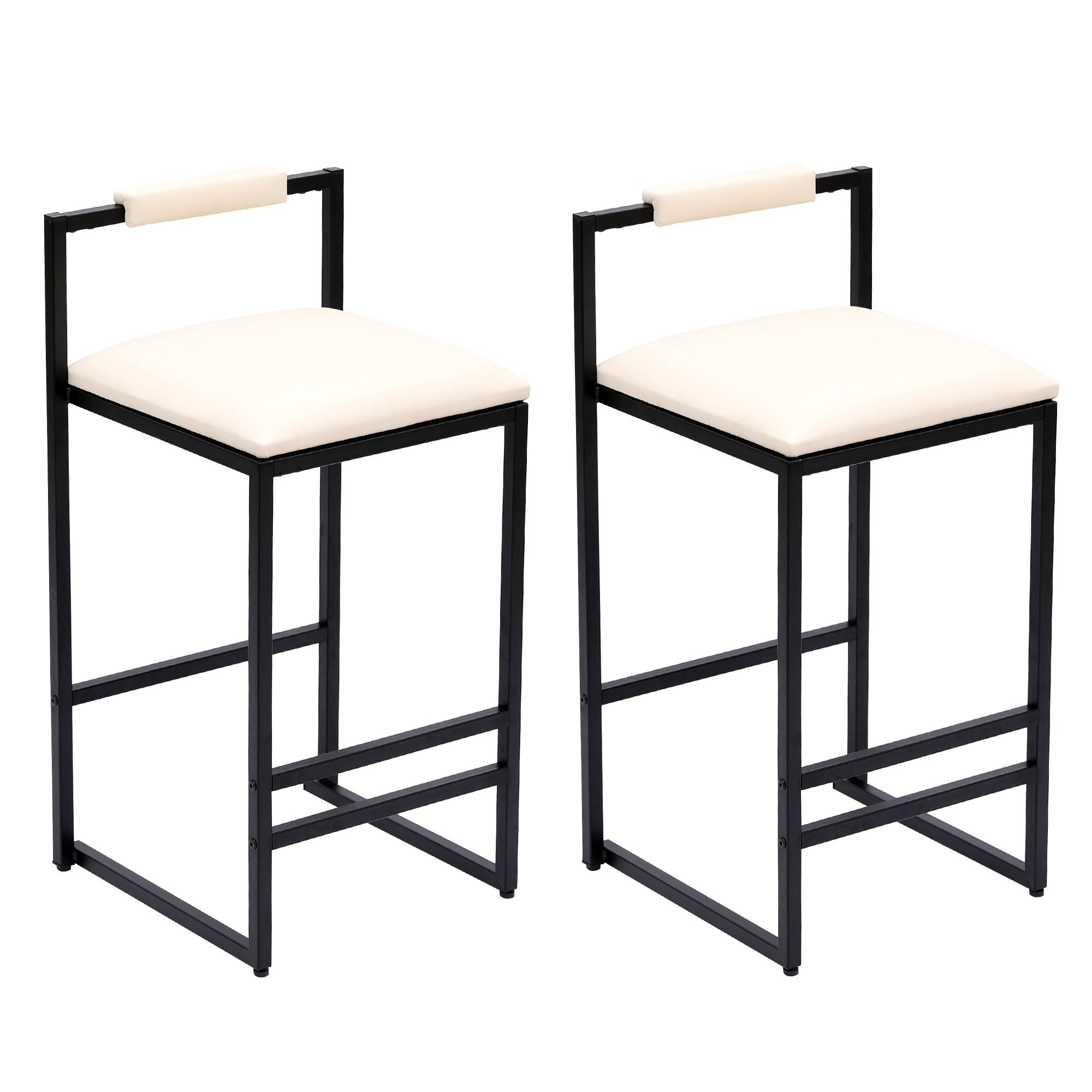 Set of 2 Barstools Faux Leather Upholstered Bar Stools Modern Metal Frame Dining Chairs