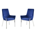 Set of 2 Blue Upholstered Side Chairs with Mirrored Silver Finish