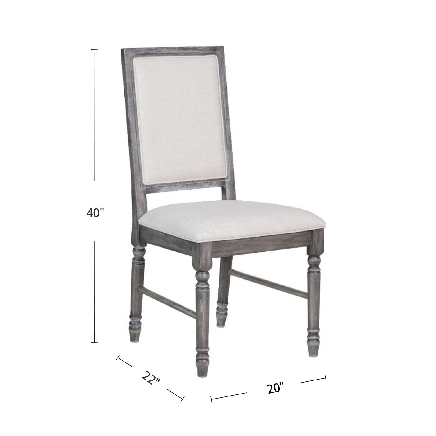 Set of 2 Linen Upholstered Dining Chairs – Cream & Weathered Gray