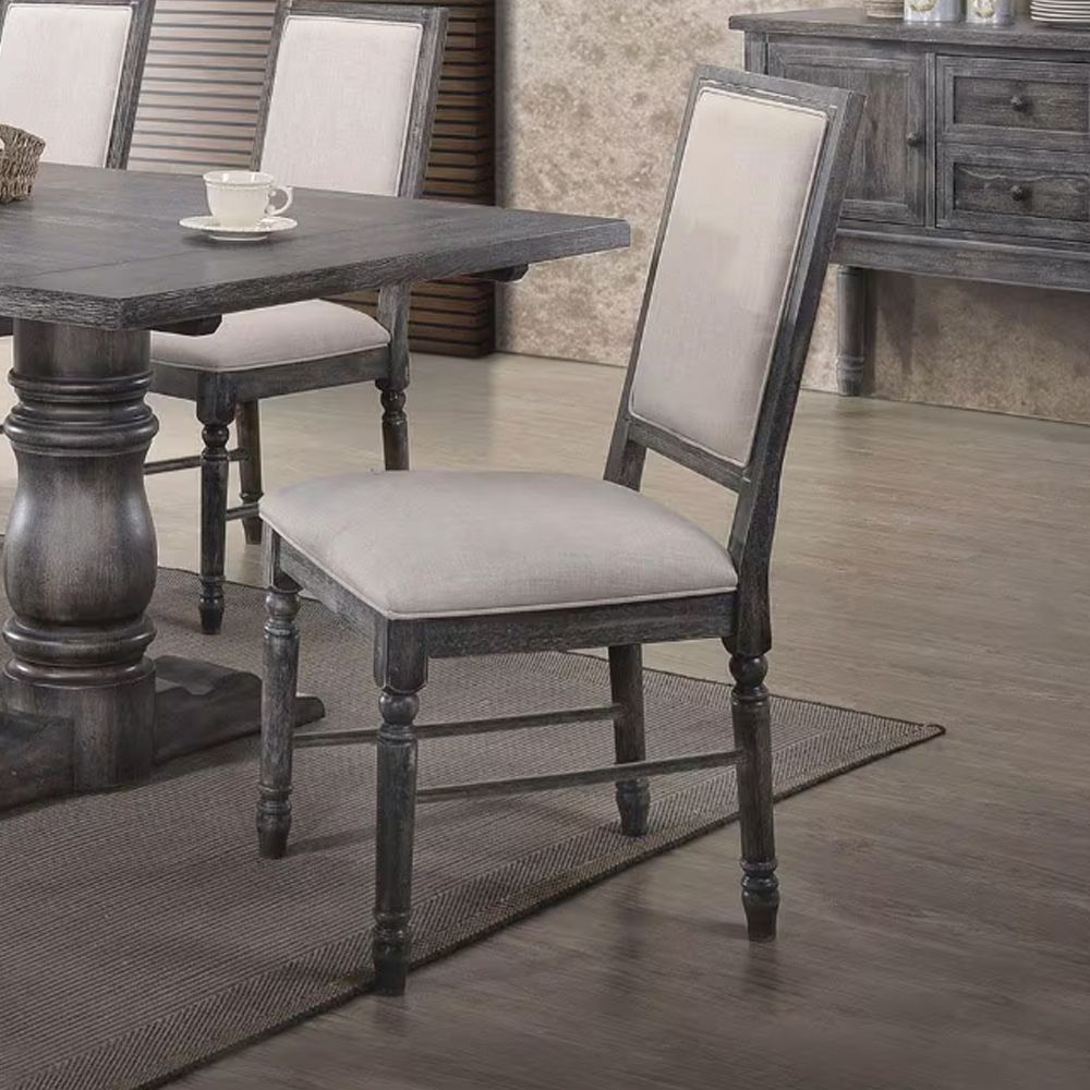 Set of 2 Linen Upholstered Dining Chairs – Cream & Weathered Gray
