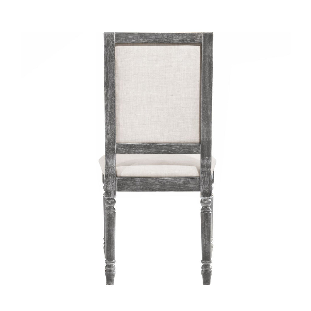 Set of 2 Linen Upholstered Dining Chairs – Cream & Weathered Gray