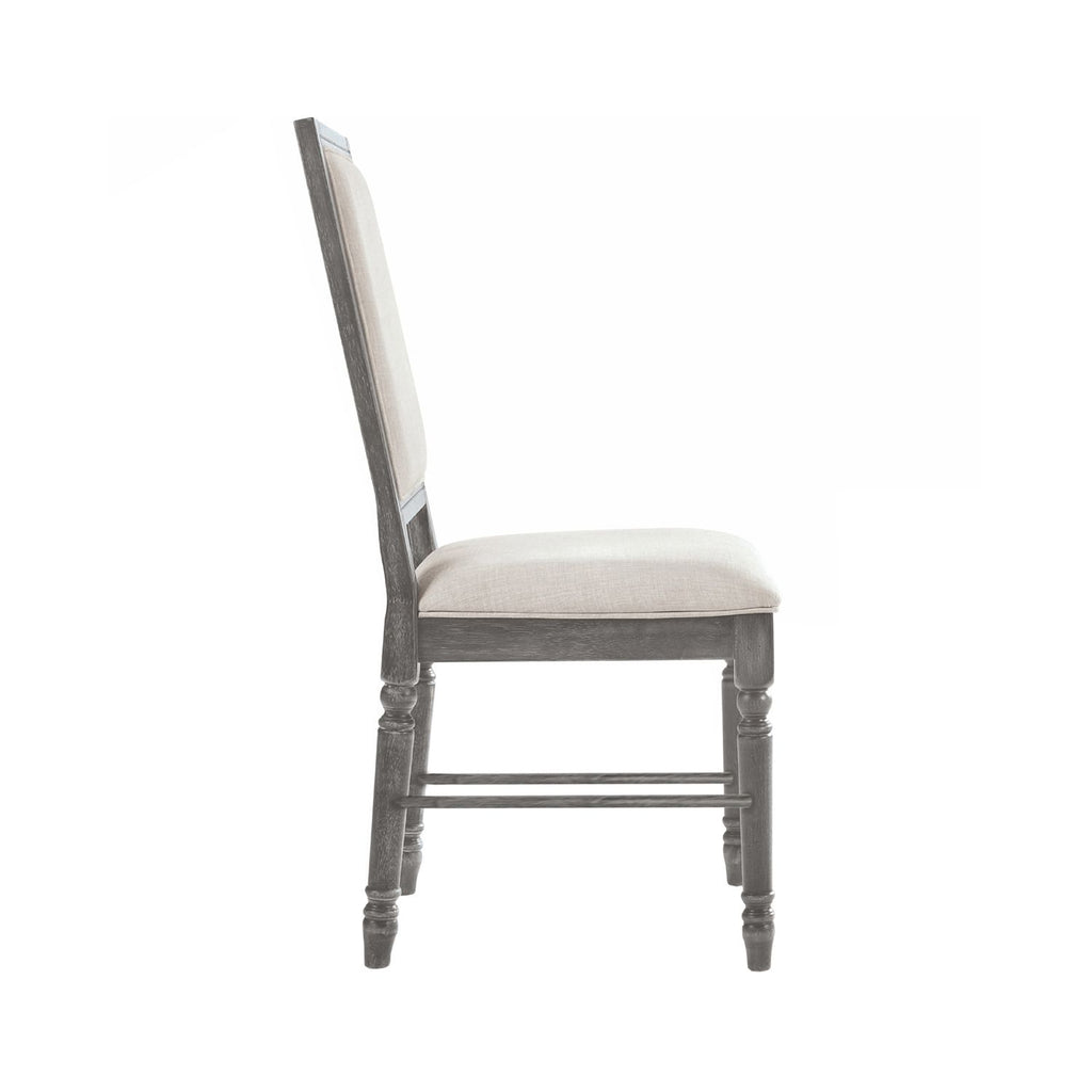 Set of 2 Linen Upholstered Dining Chairs – Cream & Weathered Gray