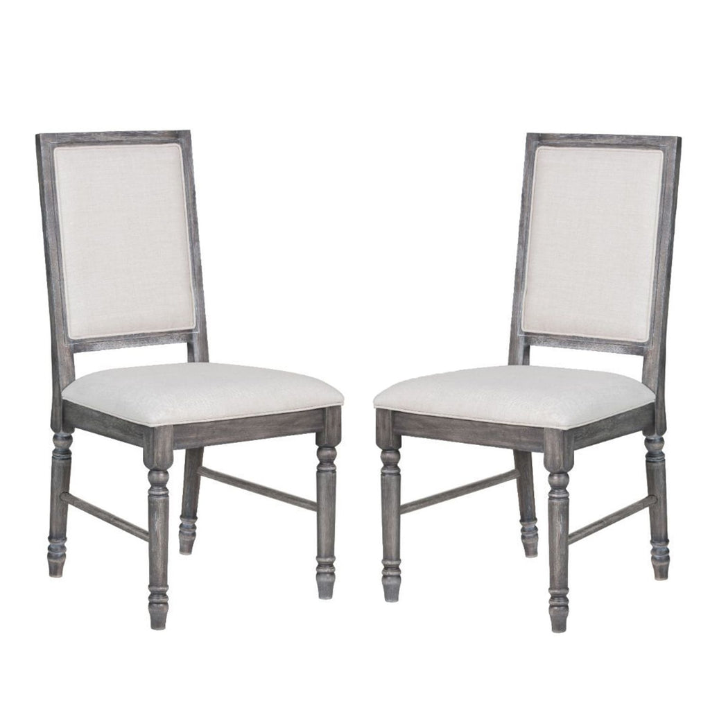 Set of 2 Linen Upholstered Dining Chairs – Cream & Weathered Gray