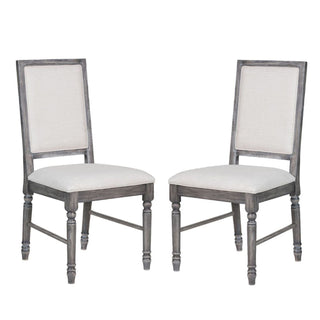 Set of 2 Linen Upholstered Dining Chairs – Cream & Weathered Gray