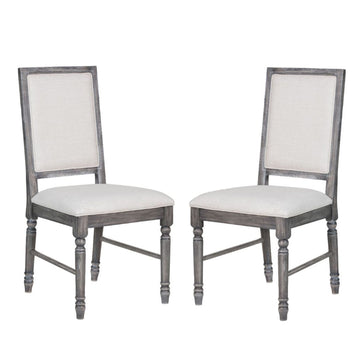 Set of 2 Linen Upholstered Dining Chairs – Cream & Weathered Gray
