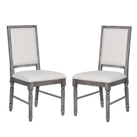 Set of 2 Linen Upholstered Dining Chairs – Cream & Weathered Gray