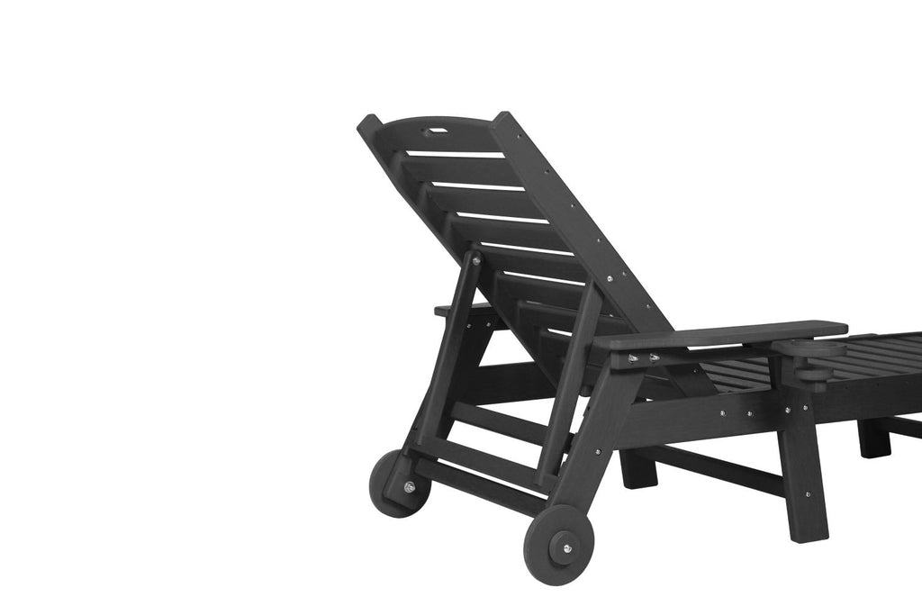 Oversized Chaise Lounge Chair with 5 Positions, HDPE, Wheels, Cup Holders - Set of 2