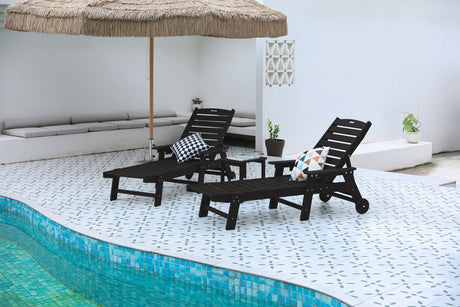 Oversized Chaise Lounge Chair with 5 Positions, HDPE, Wheels, Cup Holders - Set of 2