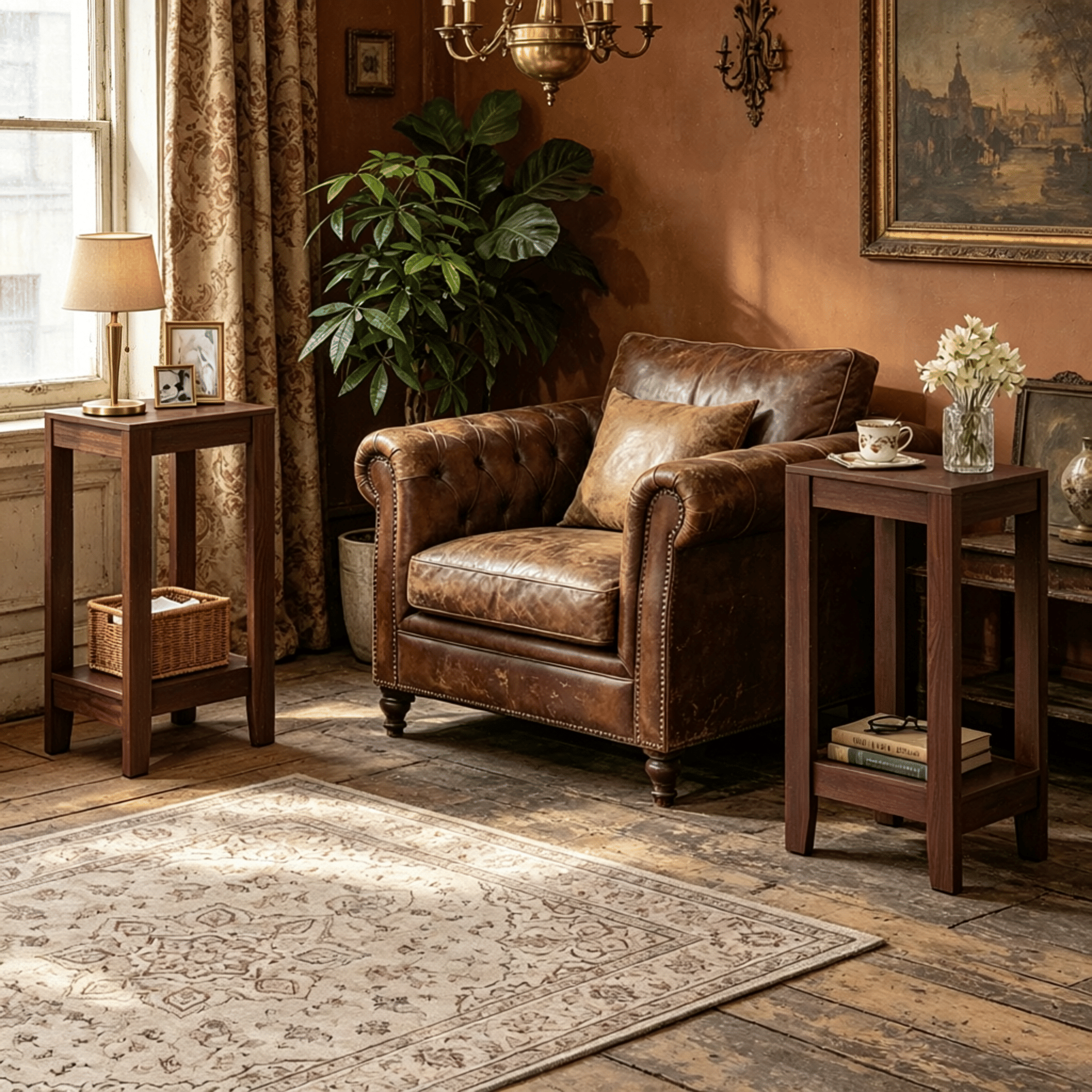 Set of 2 Versatile 2-Tier End Tables with Storage Shelf Living Room Sofa Side Table