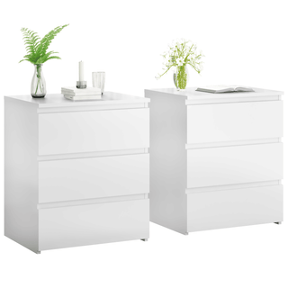 Pair of White Three-Drawer Nightstands and Small Dressers
