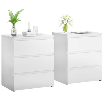 Pair of White Three-Drawer Nightstands and Small Dressers