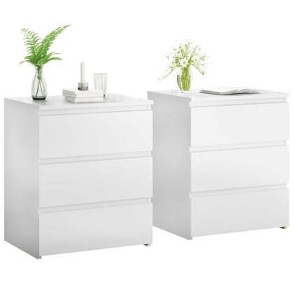 Pair of White Three-Drawer Nightstands and Small Dressers