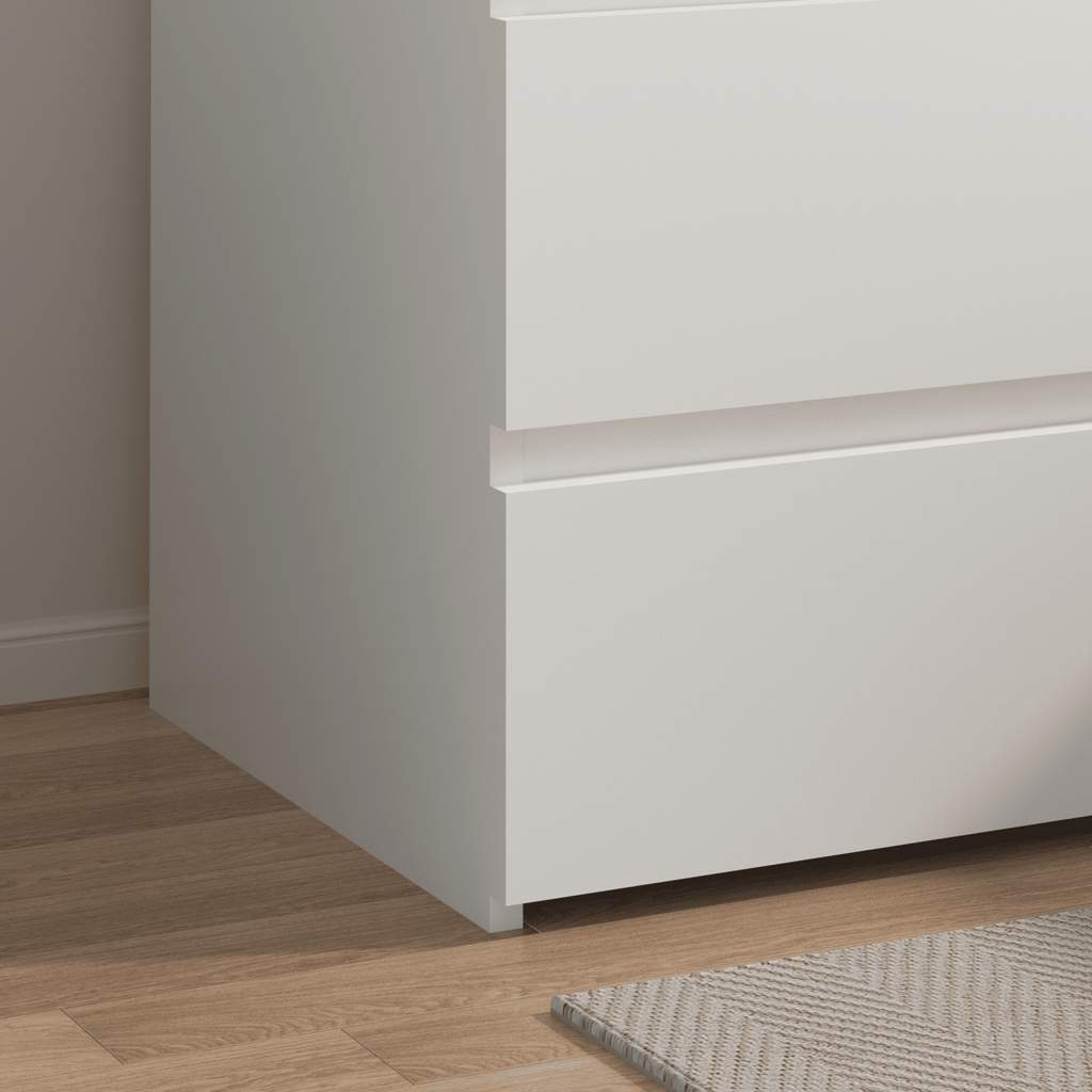 Pair of White Three-Drawer Nightstands and Small Dressers