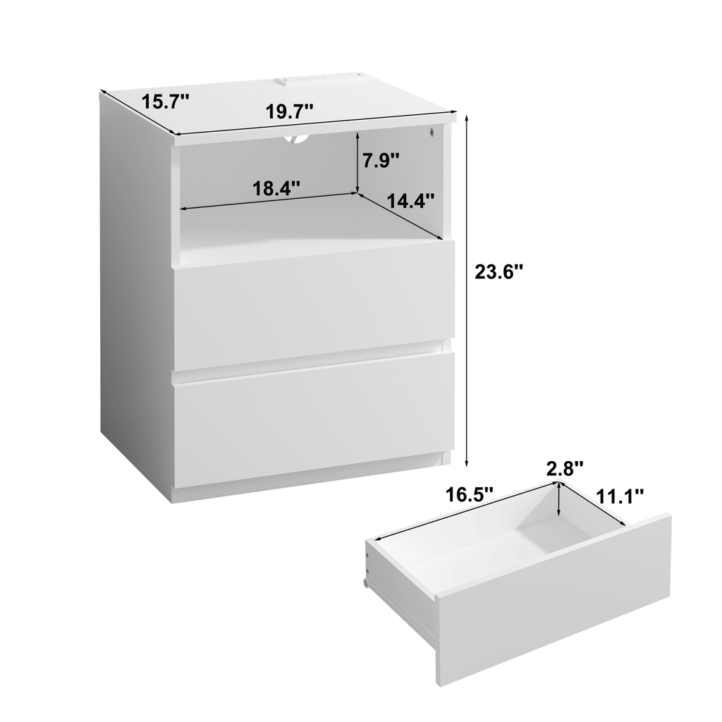 Charging End Tables with Drawers and Open Shelves