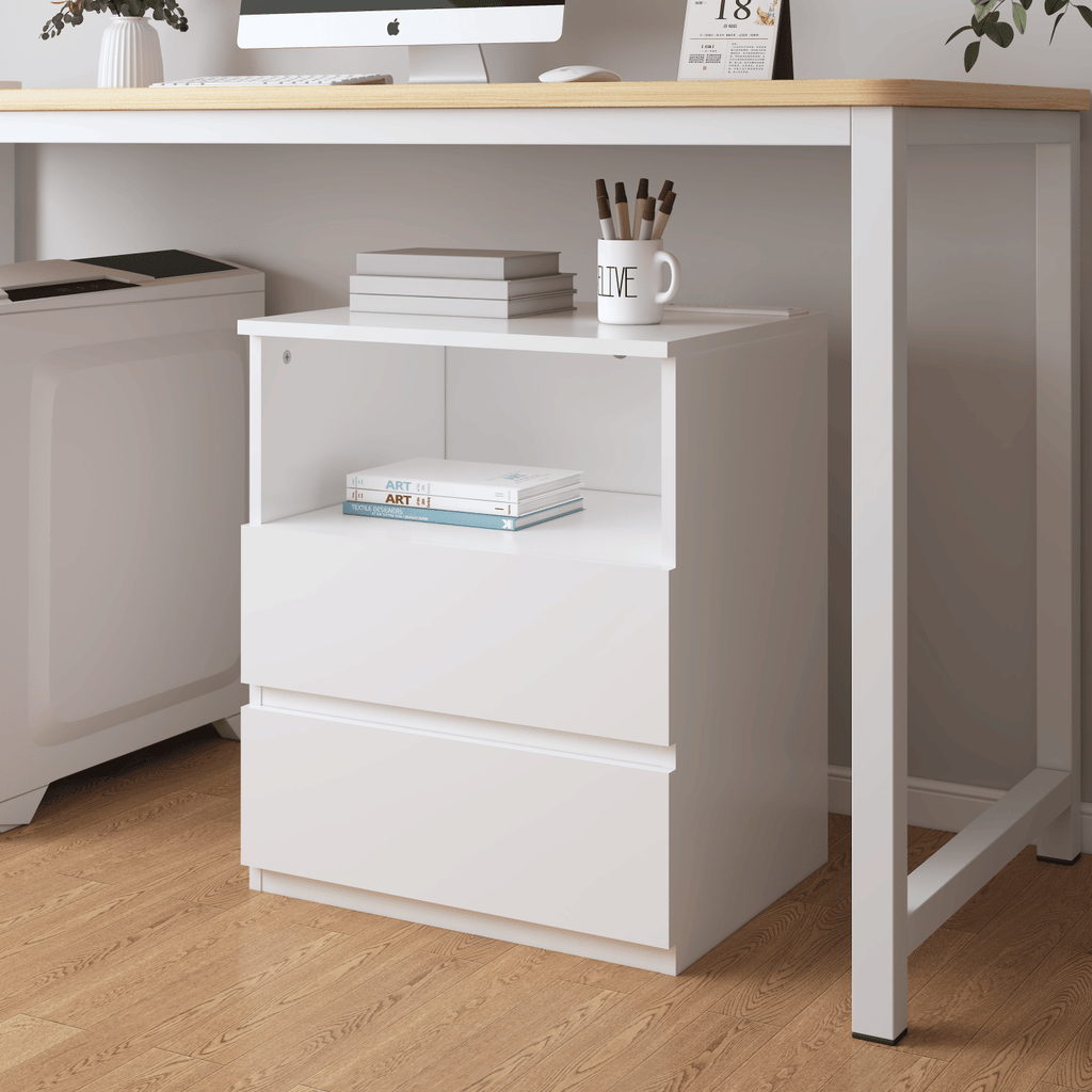 Charging End Tables with Drawers and Open Shelves
