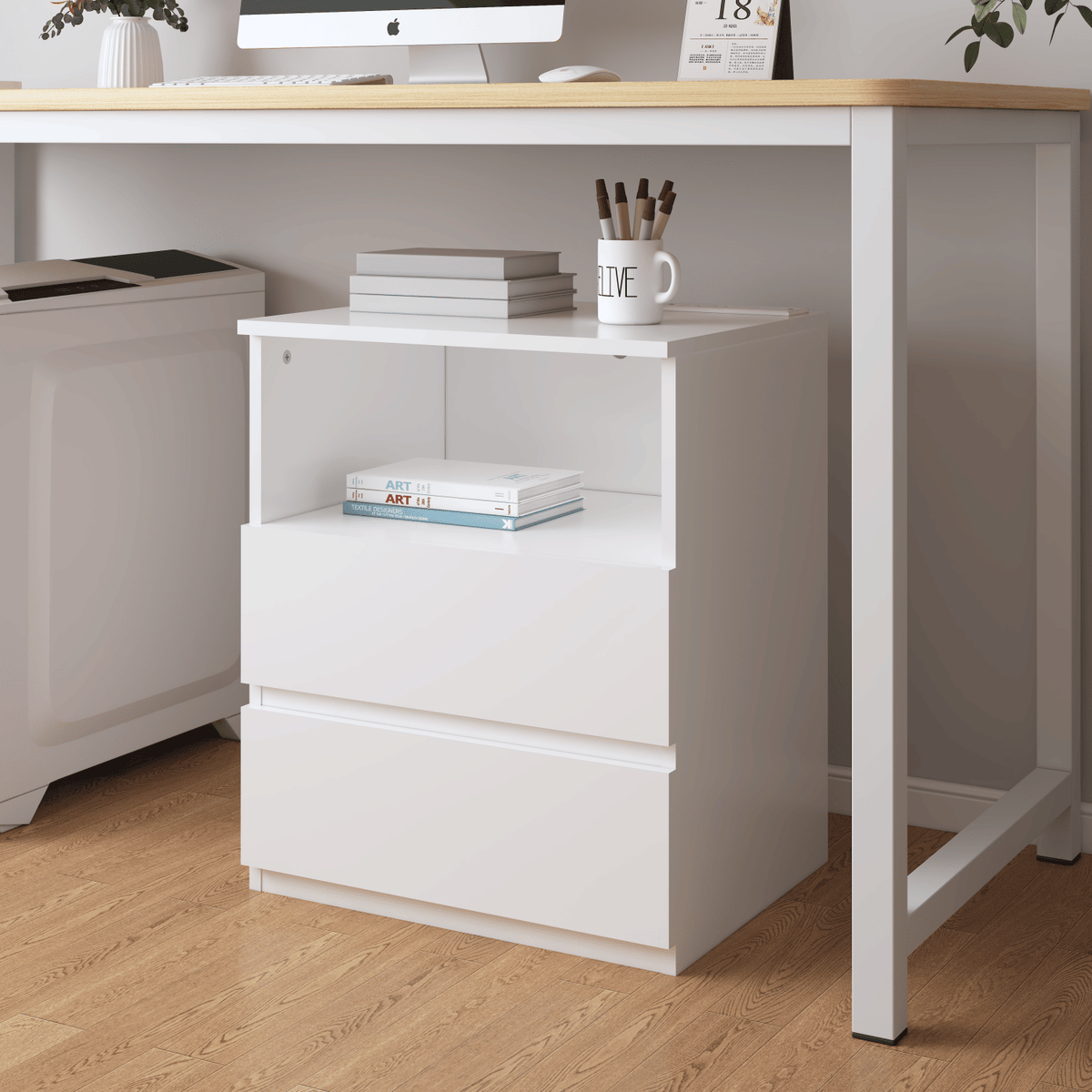 Charging End Tables with Drawers and Open Shelves