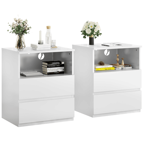 Charging End Tables with Drawers and Open Shelves