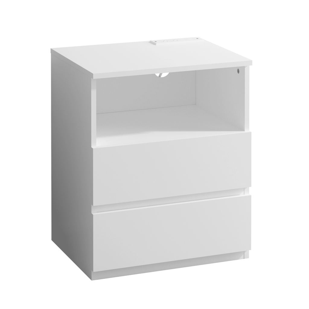 Charging End Tables with Drawers and Open Shelves