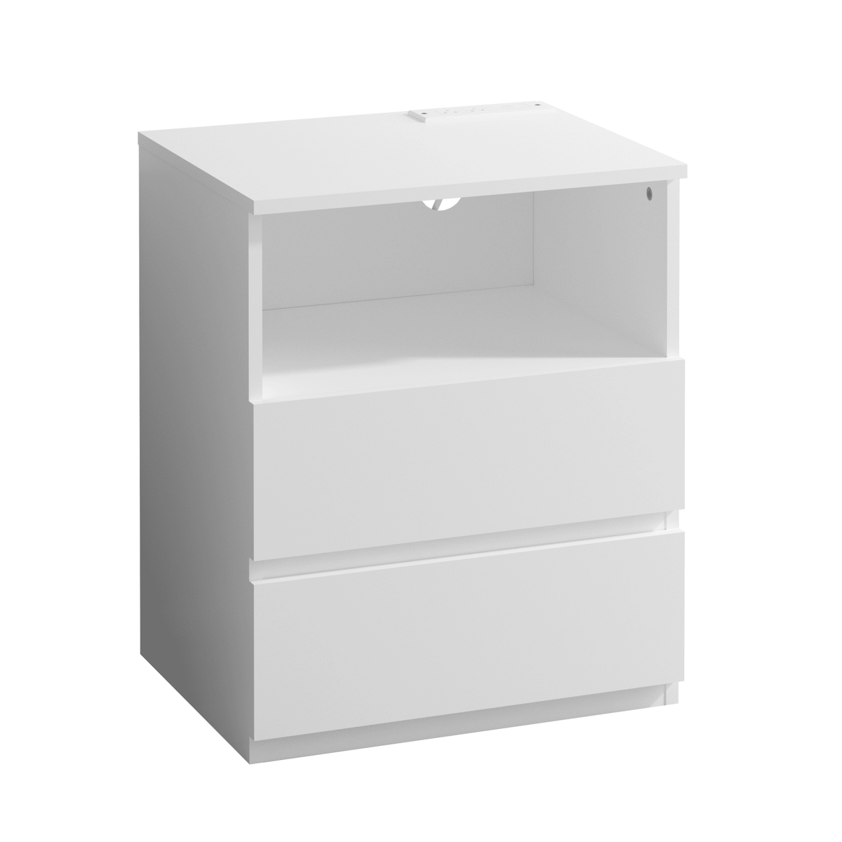 Charging End Tables with Drawers and Open Shelves