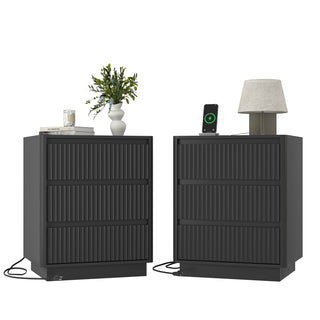 (Set of 2)End Table with Fast USB C Charging Station, Sofa Side Table with 3Drawers, Large