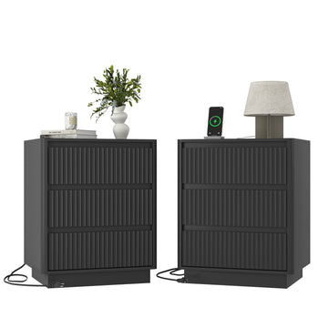 (Set of 2)End Table with Fast USB C Charging Station, Sofa Side Table with 3Drawers, Large