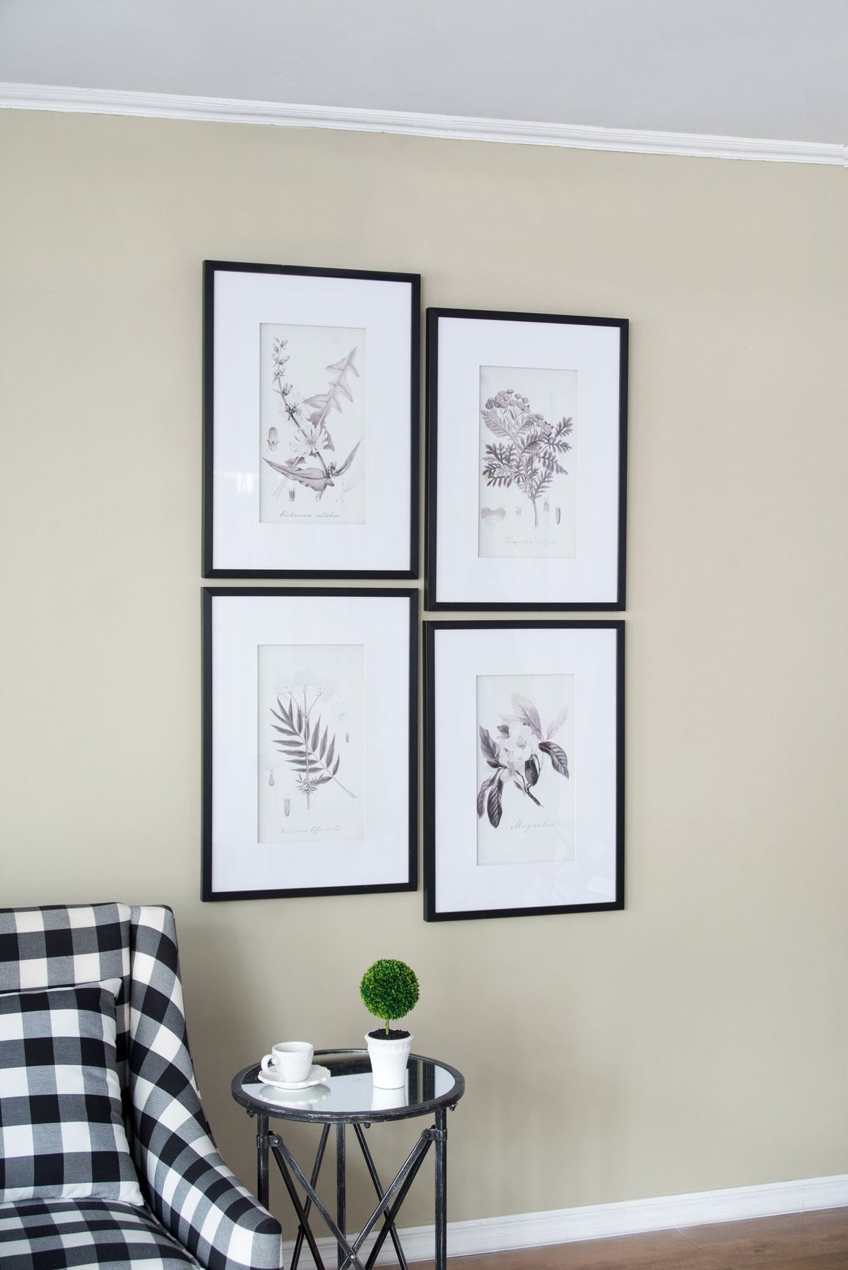 Four-Piece Black-and-White Botanical Wall Art Set