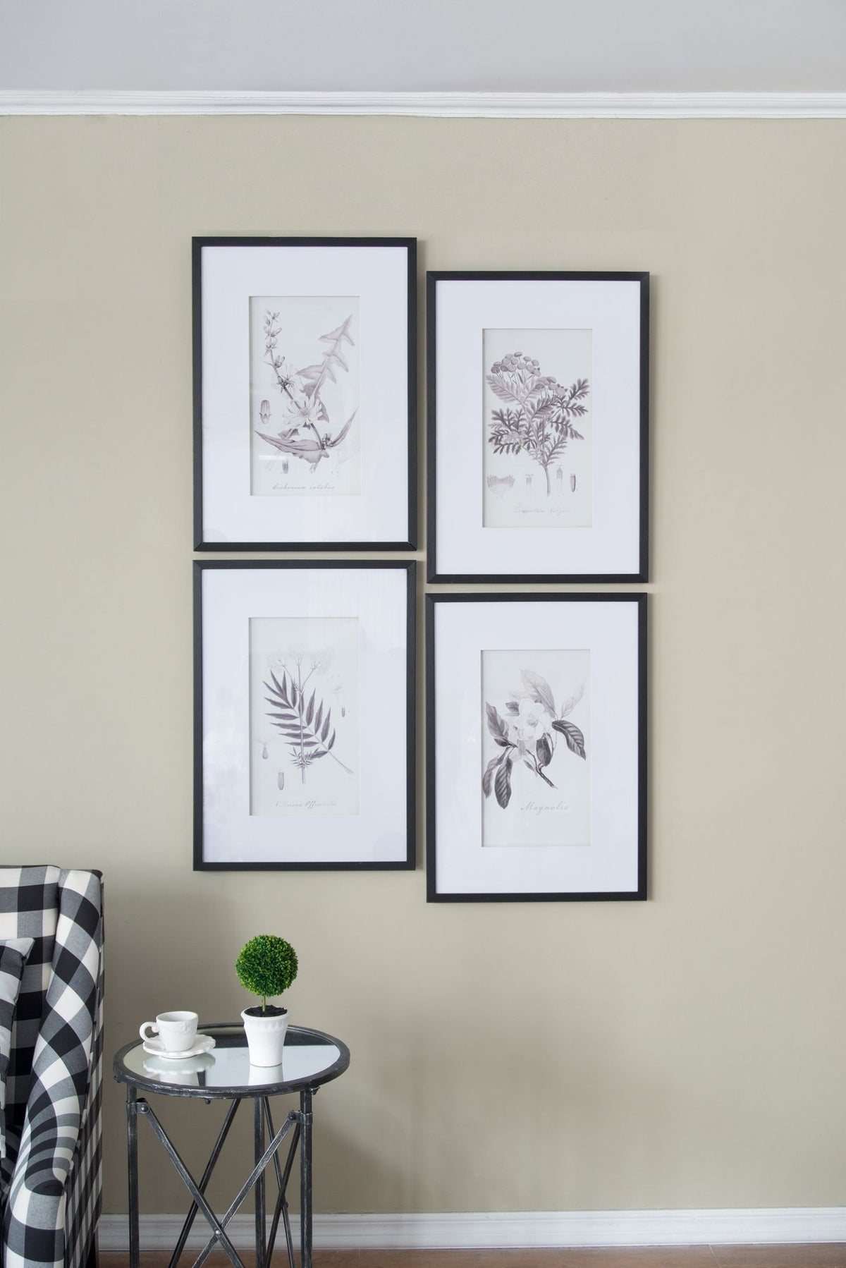 Four-Piece Black-and-White Botanical Wall Art Set