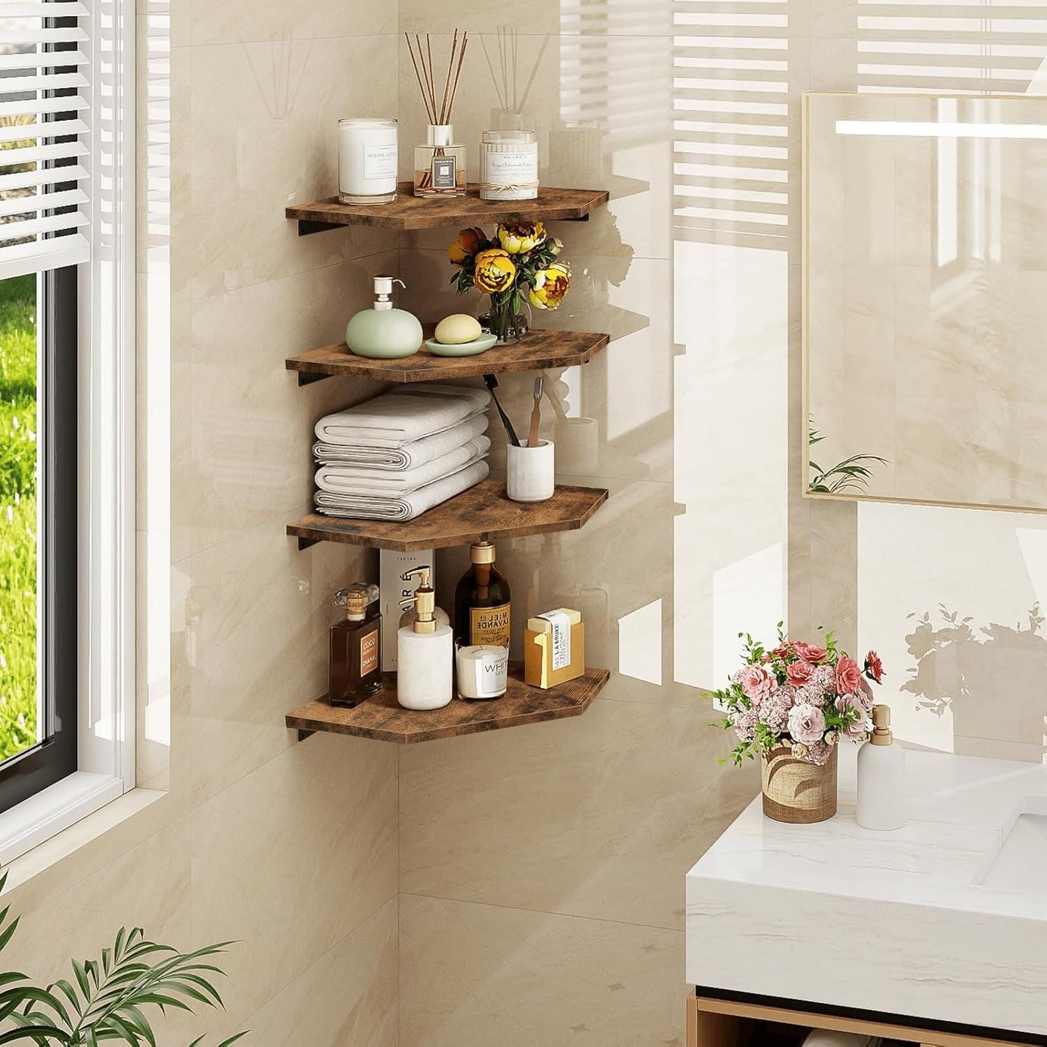 Floating Corner Shelves with Cord Hole for Cable Management