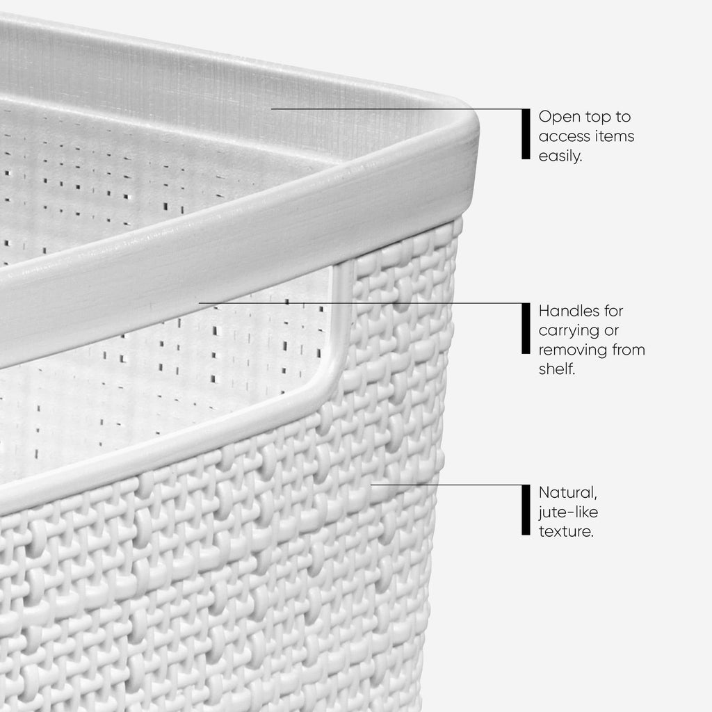 Set of 4 White Woven-Look Cube Baskets with Cutout Handles