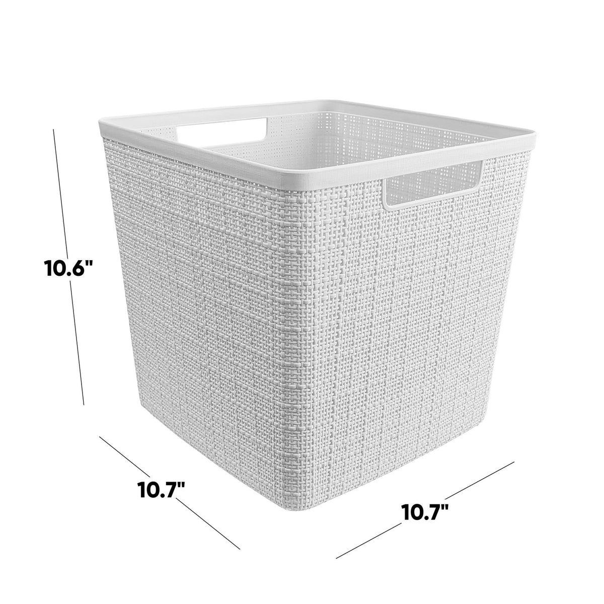 Set of 4 White Woven-Look Cube Baskets with Cutout Handles
