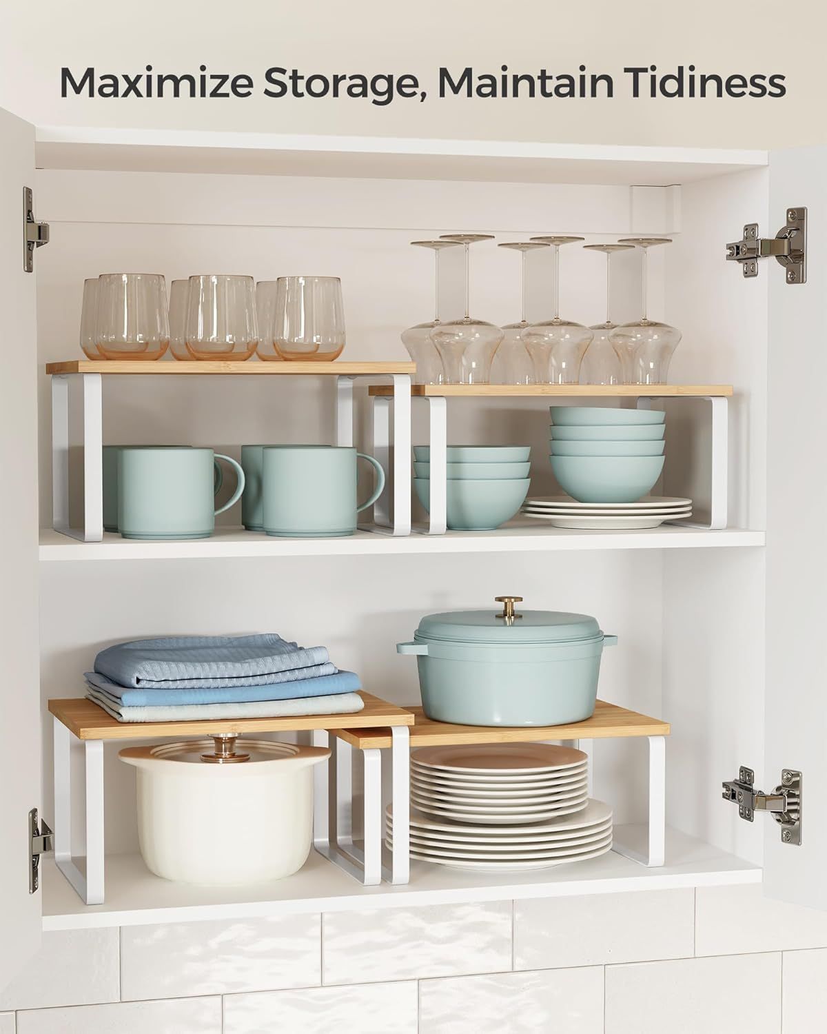 Set of 4 Stackable Kitchen Counter Shelves in Two Sizes