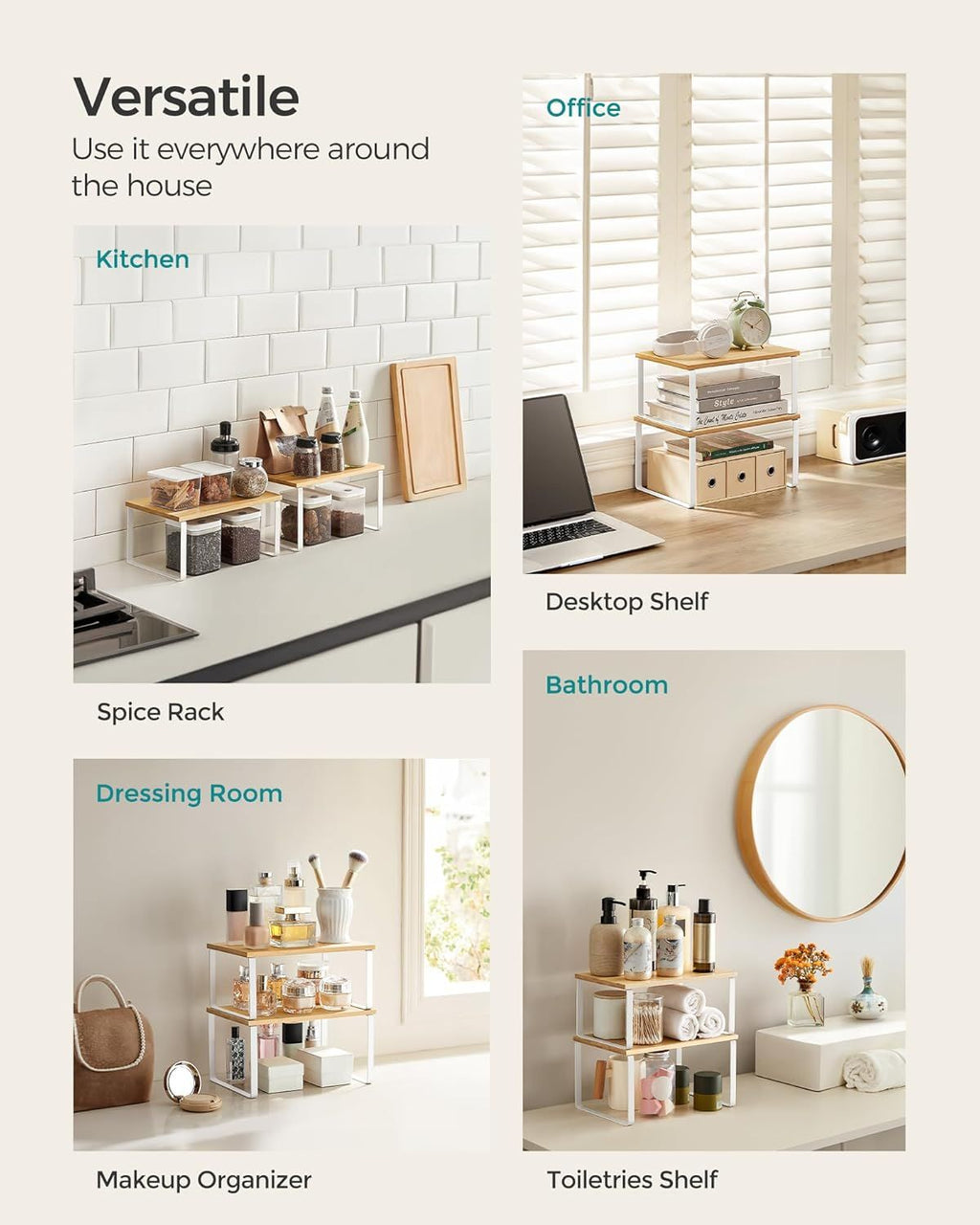 Set of 4 Stackable Kitchen Counter Shelves in Two Sizes