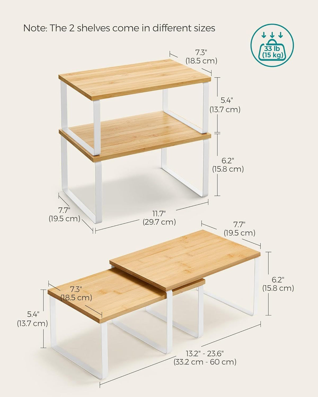 Set of 4 Stackable Kitchen Counter Shelves in Two Sizes