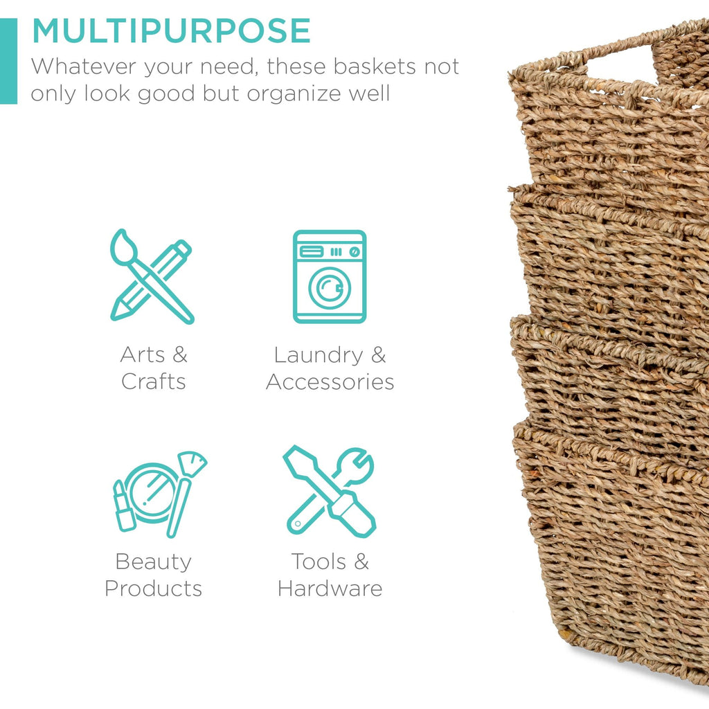 Set of 4 Stackable Storage Baskets with Side Handles