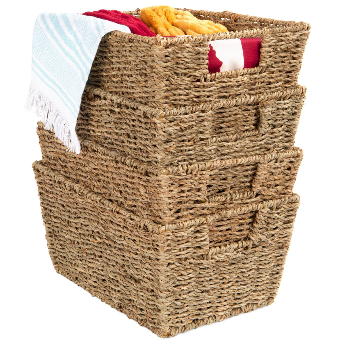 Set of 4 Stackable Storage Baskets with Side Handles