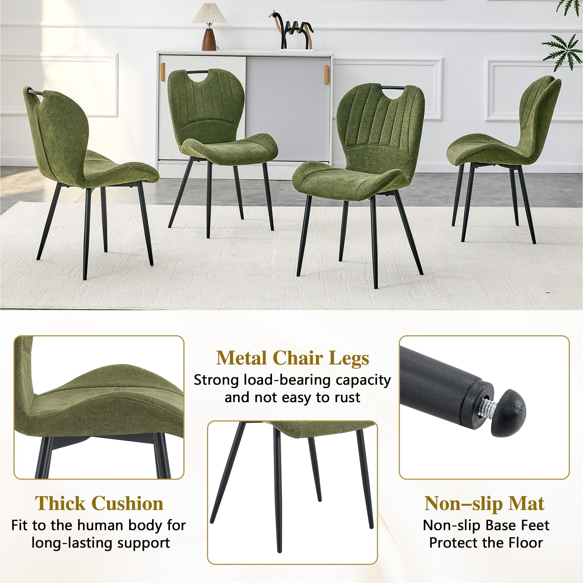 Olive Green Cushioned Dining Chair Set