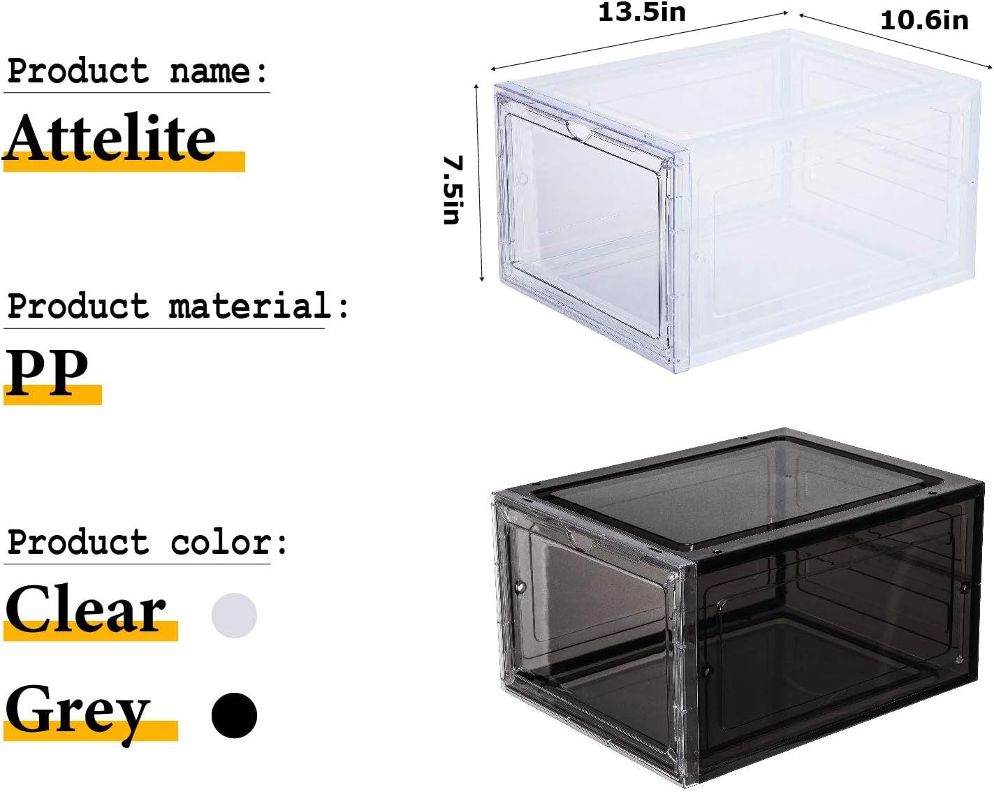 Stackable Clear Shoe Box Set of 6 with Magnetic Doors