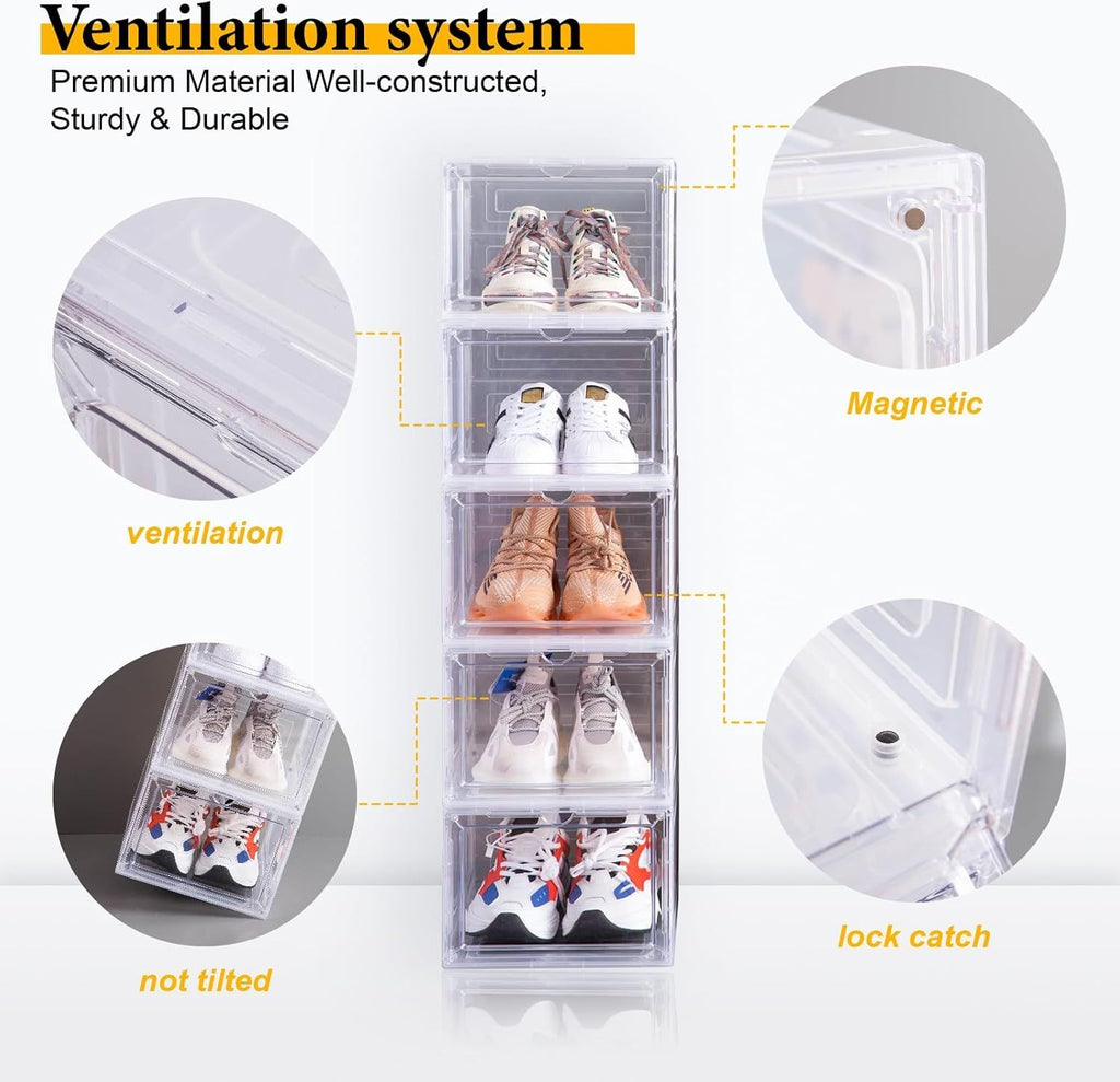 Stackable Clear Shoe Box Set of 6 with Magnetic Doors